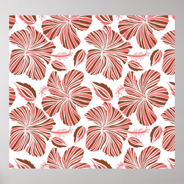 Poster Flores de hibisco havaianas: estilo tropical marro (Frente)