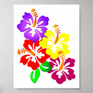 POSTER FLORES DE HIBISCUS VETOR DE CANTO COLORIDO GRÁFIC