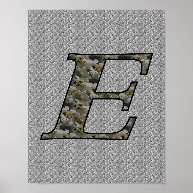 Poster Flores de Hortênsia com Inicial de Monograma E (Frente)