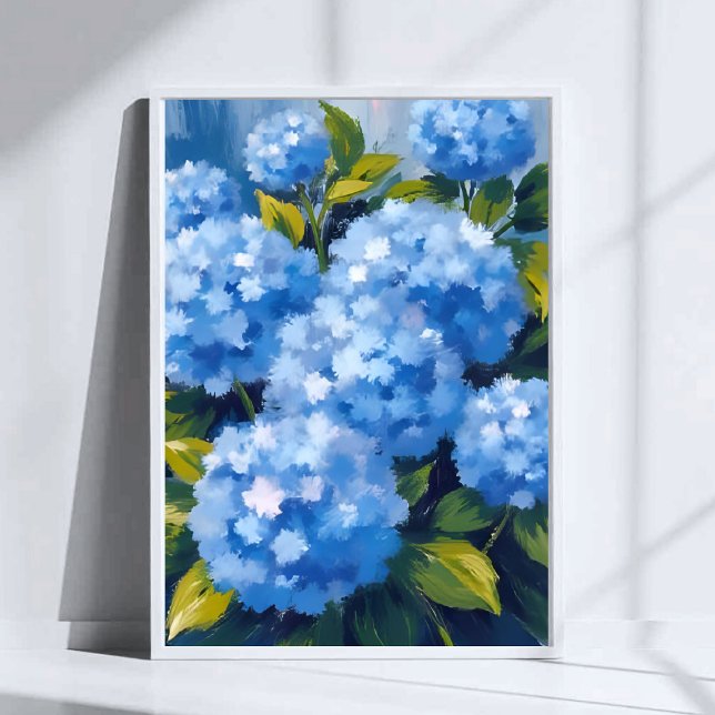 Poster Flores de Hydrangea Azul Aquarela Floral (Criador carregado)