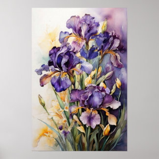 Poster Flores De Íris - Arte Botânica De Aquarela Floral