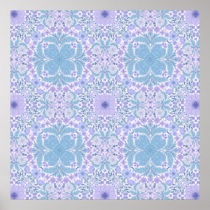 Poster Flores de jardim retrô em azul e violeta