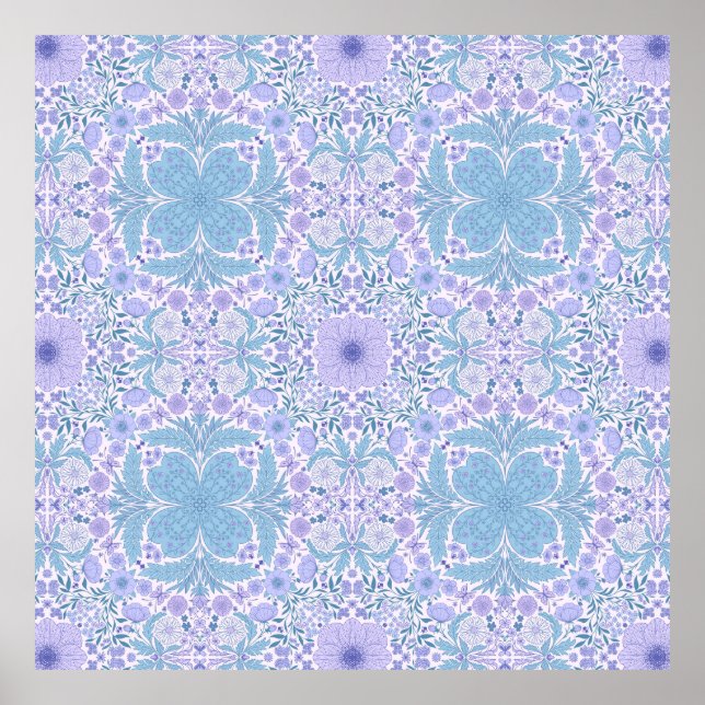 Poster Flores de jardim retrô em azul e violeta (Frente)