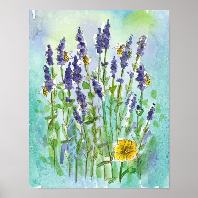Poster Flores De Lavanda De Abelhas De Mel (Frente)