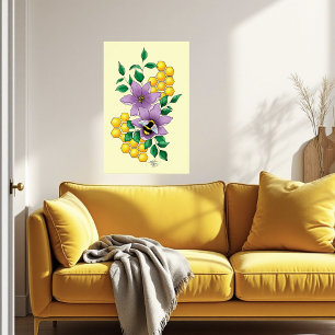 Poster Flores de Lavanda de mamangabas amarelas