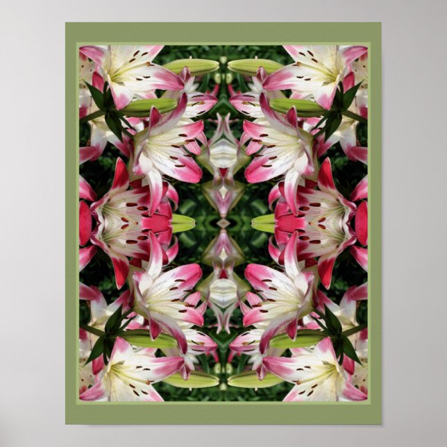 Poster Flores De Lily Vermelhas E Brancas Abstrato (Frente)