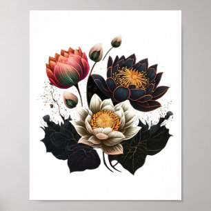 Poster Flores de Lótus Budismo Símbolo Espiritual Yoga Na