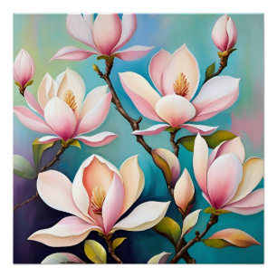 Pôster Flores de magnólia rosadas