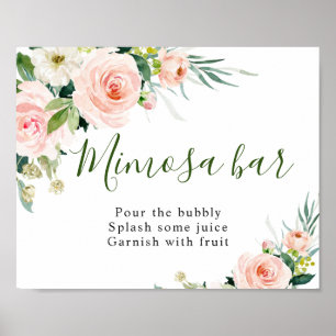 Poster Flores de Mimosa Floral Rosa Bege Sinal de Casamen