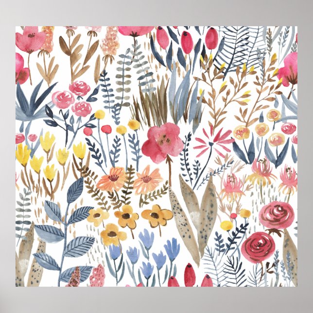 Poster Flores de mola aquosa, vibrante e sem soldadura (Frente)