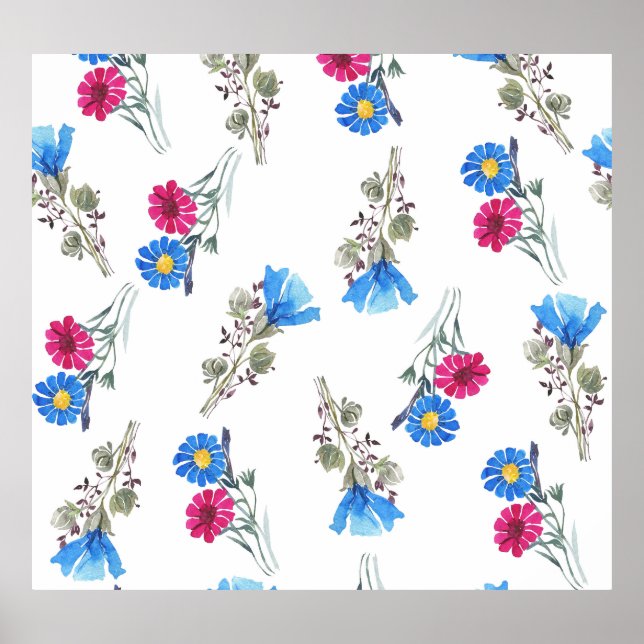 Poster Flores de Mola Rosa Botânica Aquarela (Frente)