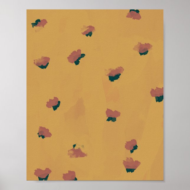 Poster Flores De Morango abstrato Na Mostarda (Frente)