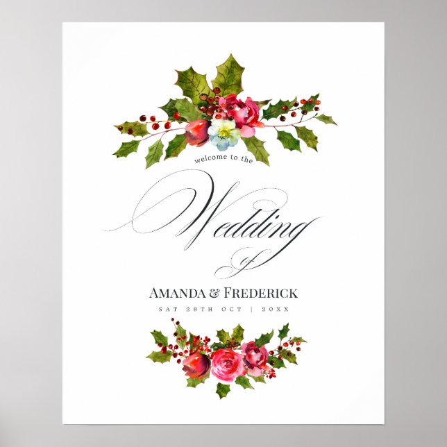 Poster Flores de Natal Casamento Aquarela de Bem-Vindo co (Frente)