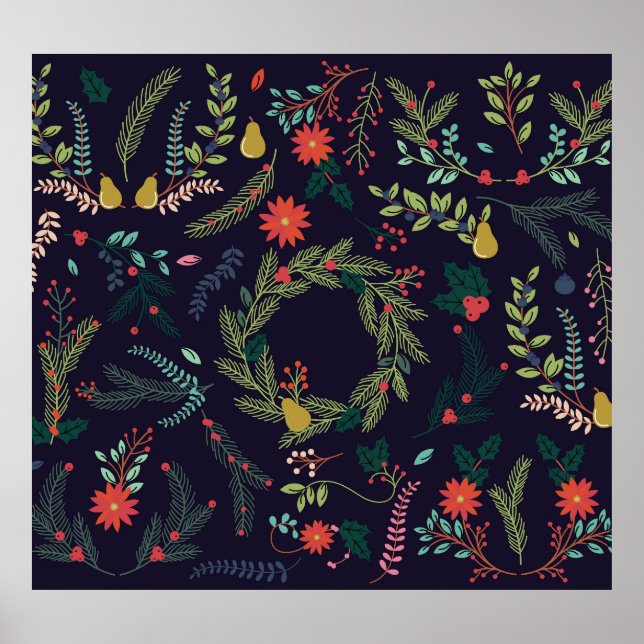 Poster Flores de Natal desenhadas à mão: coleção de vinha (Frente)