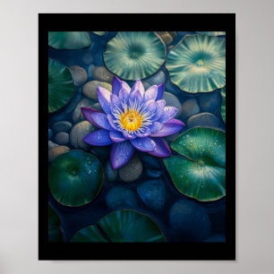 Poster Flores de Nenúfar Roxo E Folhas de Nenúfar Em Um E