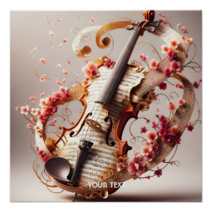 Pôster Flores de Notas de Violino Bonito Fantasy