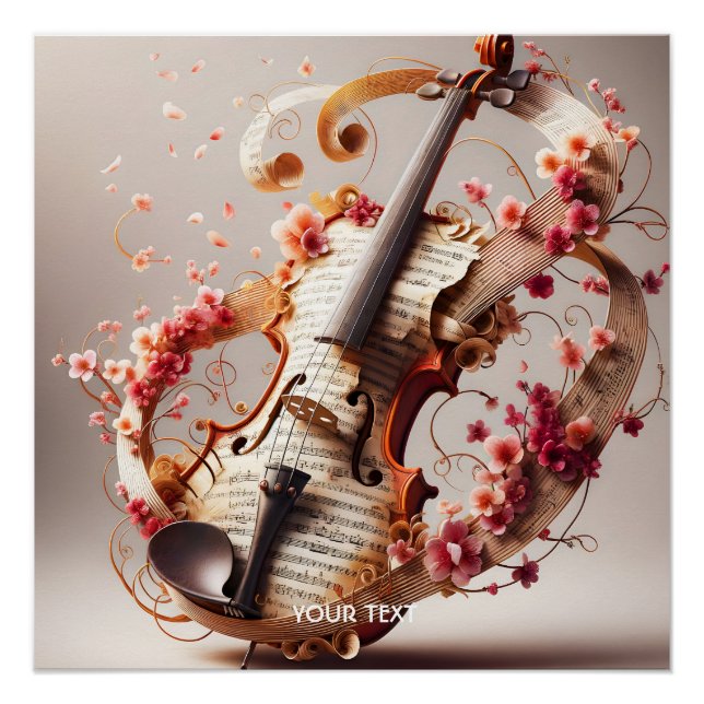 Pôster Flores de Notas de Violino Bonito Fantasy (Frente)