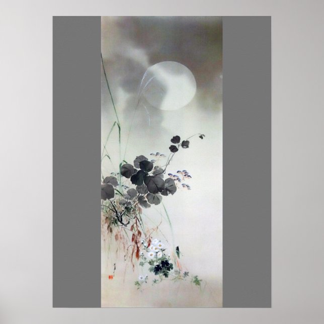 Poster Flores de outono e Lua cheia, Watanabe Seitei (Frente)