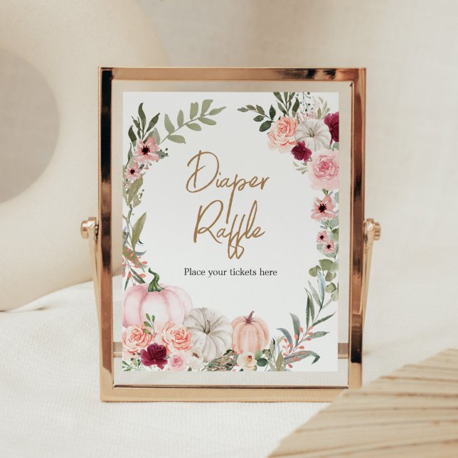 Poster Flores de outono - Fralda de abóbora de abóbora (Autumn Little Pumpkin Baby Shower Diaper Raffle Sign
)