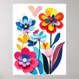 Poster Flores de Papel Coloridas Cortadas Dopamina Decora