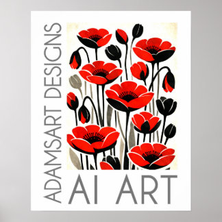 Poster Flores de Papoula Vermelha Ousada Arte Botânica Mo