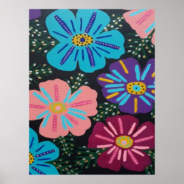 Poster Flores de Pastel Grandes em Preto (Frente)