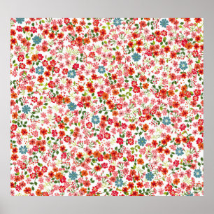 Poster Flores de pequena escala, estilo calico, moto sem