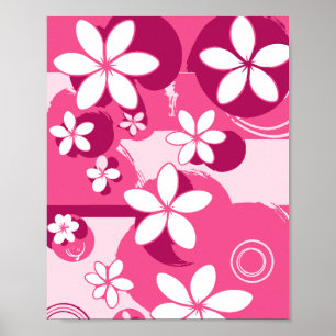 Poster Flores de Pétalas Brancas com Contornos Rosas