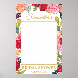 Poster Flores de Primavera Coral Rosa Borgonha Adereço de