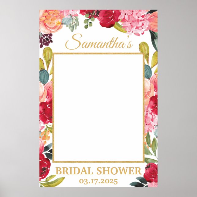 Poster Flores de Primavera Coral Rosa Borgonha Adereço de (Frente)