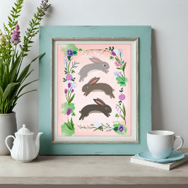 Poster Flores de primavera e coelhos saltadores |