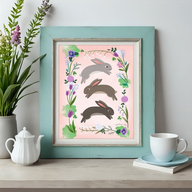 Poster Flores de primavera e coelhos saltadores | (Criador carregado)