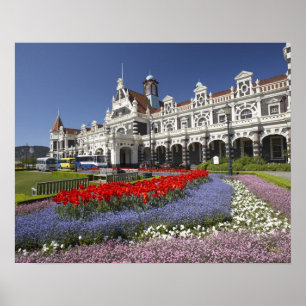 Poster Flores de Primavera e Estação de Trem Histórica,