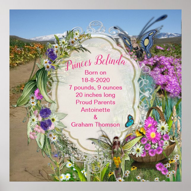 Poster Flores de primavera e Fadas de Borboletas (Frente)