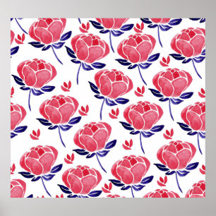 Poster Flores de primavera, padrão sem costura de aquarel