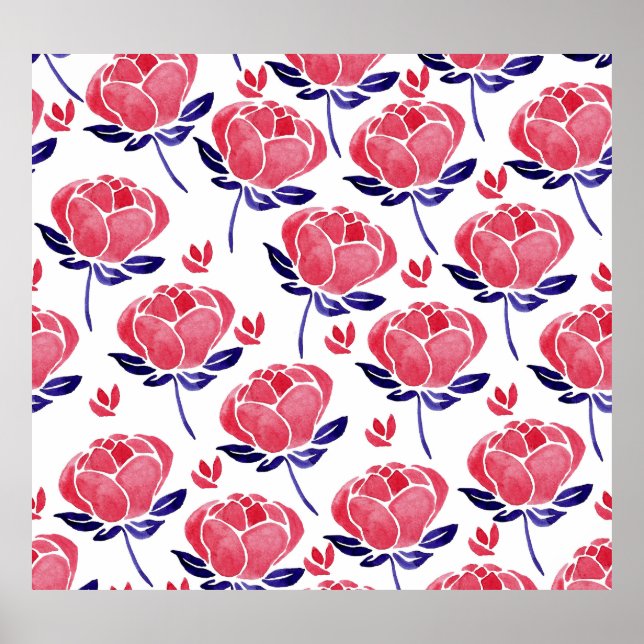 Poster Flores de primavera, padrão sem costura de aquarel (Frente)