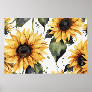 Poster Flores de Primavera Sunflower Watercolor