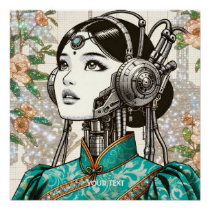 Pôster Flores De Rapariga Robô Fantasy