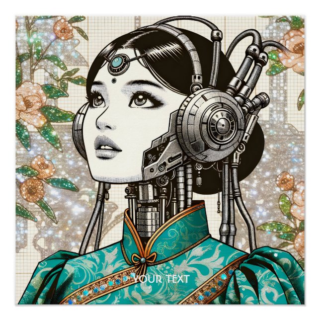 Pôster Flores De Rapariga Robô Fantasy (Frente)