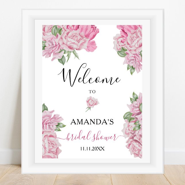 Poster Flores de rosas - placa de boas-vindas para chá de (Criador carregado)