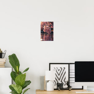 Poster Flores De Sakura Rosa Sobre Água   Serene Primaver