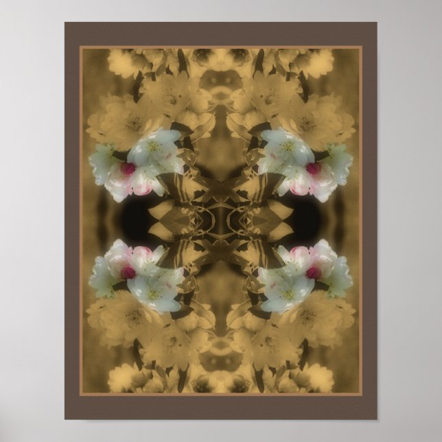 Poster Flores de Sépia Florescem Cor Parcial Abstrato (Frente)