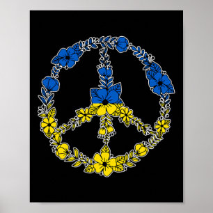 Poster Flores De Sinal De Paz Da Ucrânia Em Azul E Amarel
