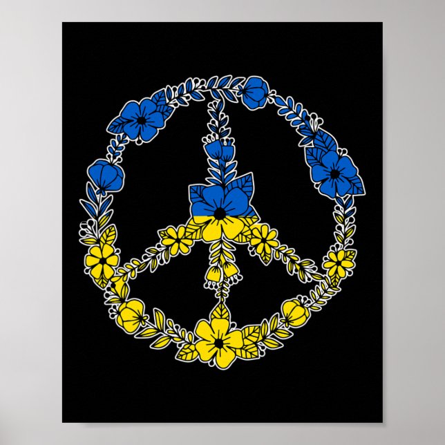 Poster Flores De Sinal De Paz Da Ucrânia Em Azul E Amarel (Frente)