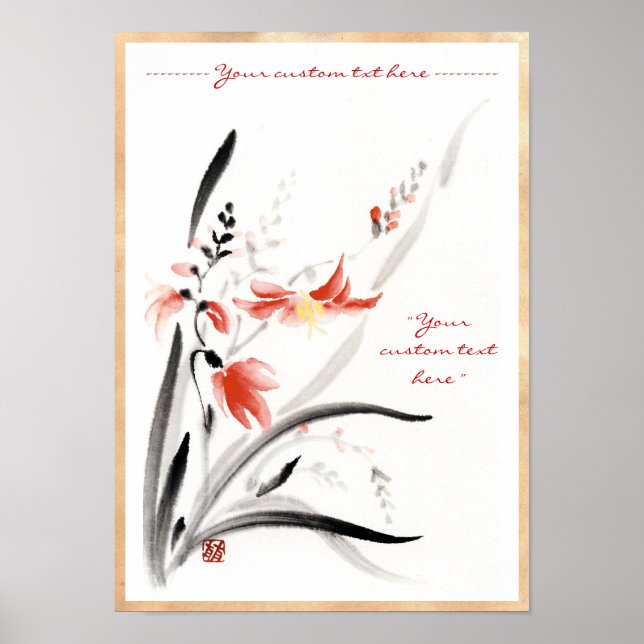Poster Flores de tinta típicas orientais chinesas (Frente)