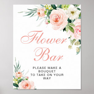 Poster Flores de Tom Rosado Folhagem Sinal de Barra Flora