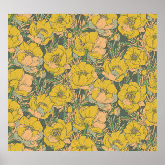 Poster Flores de Trollius Primavera gráfico