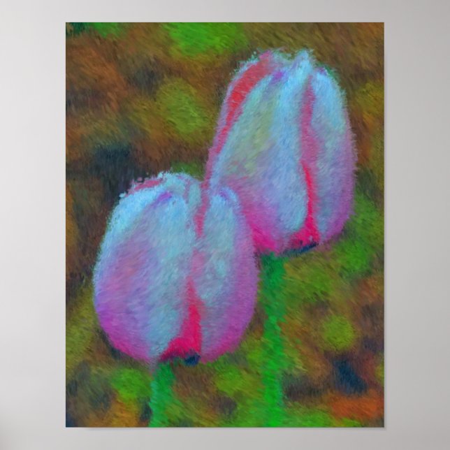 Poster Flores de Tulipas Rosa Impressionistas Pintura (Frente)