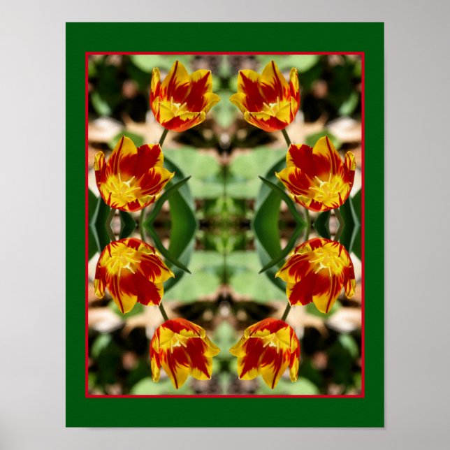 Poster Flores De Tulipas Vermelhas E Amarelas Fiery Abstr (Frente)