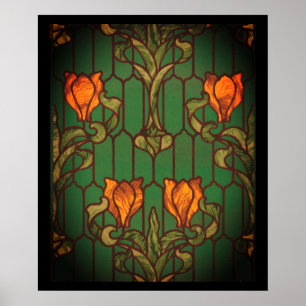 Poster Flores de vidro, flores de nouveau, de vidro retid